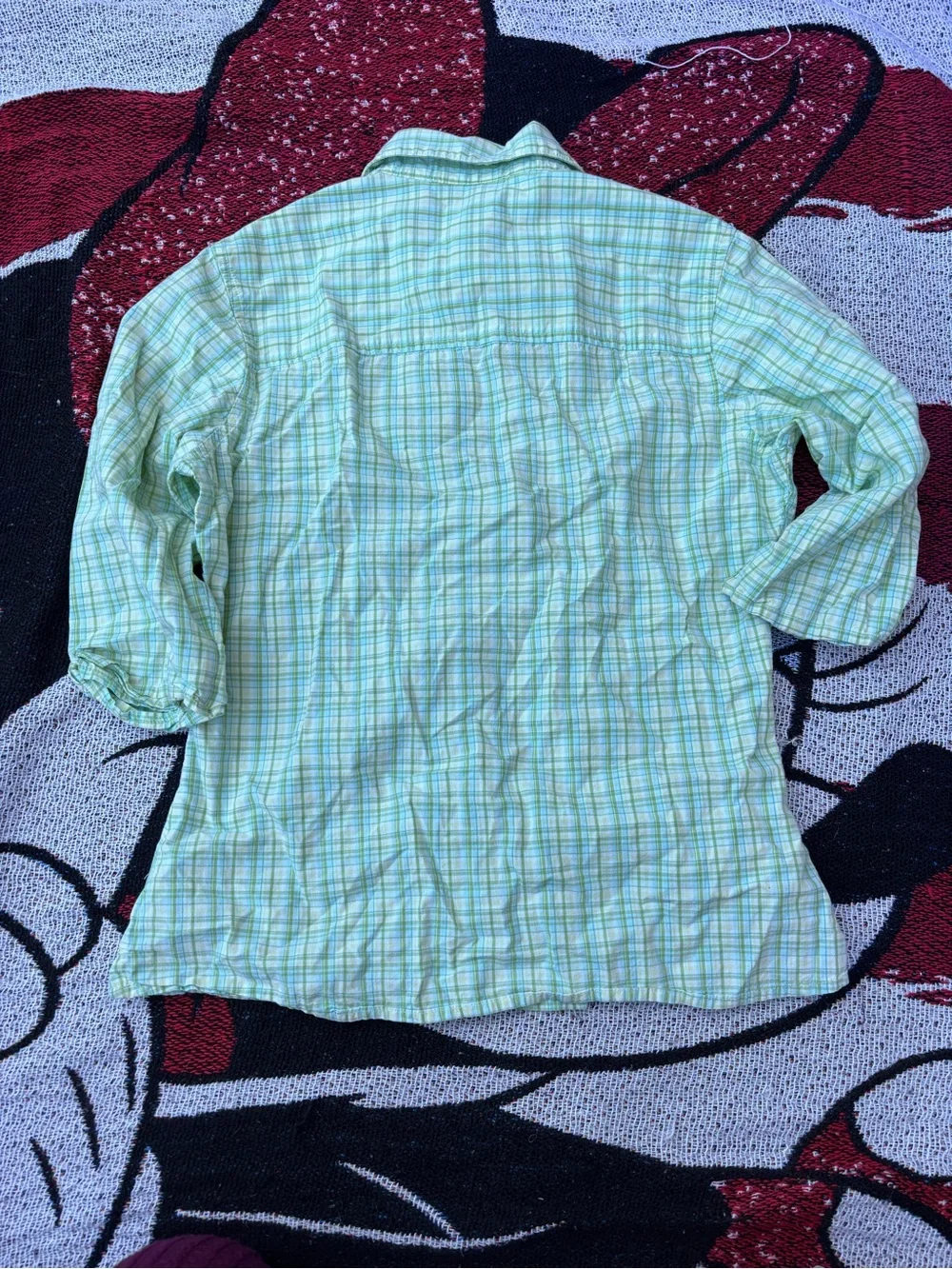 LIMITED TOO BLUE GREEN EMBROIDERED FLOWER BUTTON DOWN GIRLS SHIRT SIZE LARGE 14
